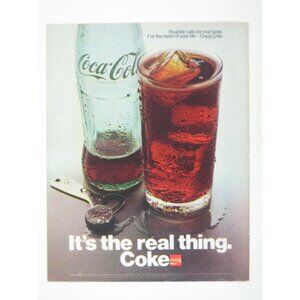 Coca-Cola Vintage 1970s Advertisement Print Its The Real Thing Soda Glass Bottle